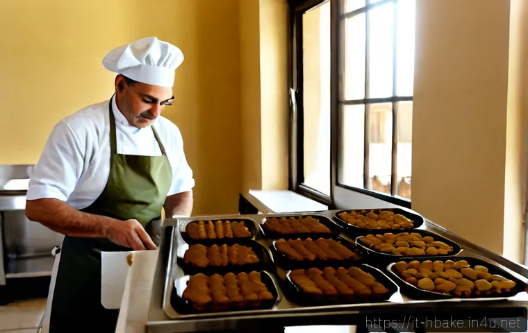 홈베이킹 대량 생산 노하우 - Photorealistic Italian home bakery production scene, organized stainless-steel worktable with multip...